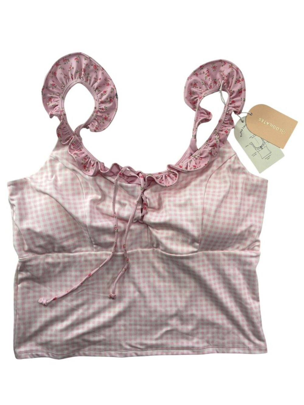 Ruffle Strap Pink Gingham Tank Top